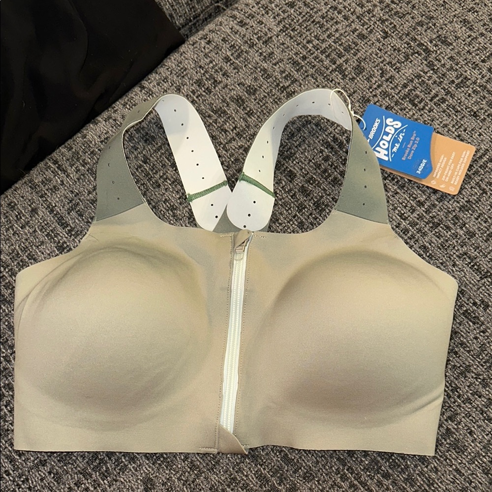 Brooks Tan Sports Bra with Racerback and Front Closure